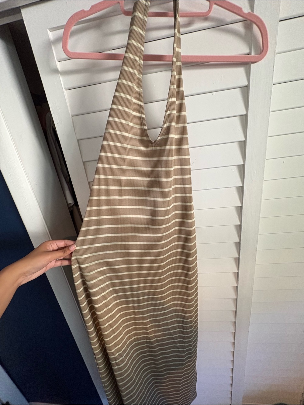 ASOS Tan and Cream Striped Backless Midi Dress